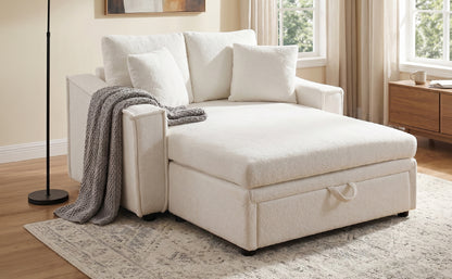 Modern Chaise Sofa 53.5" Sofa Couch Sofa Bed Sleeper Sofa with Pillows and Hidden Storage Space for Living Room, Bedroom, Beige image 3