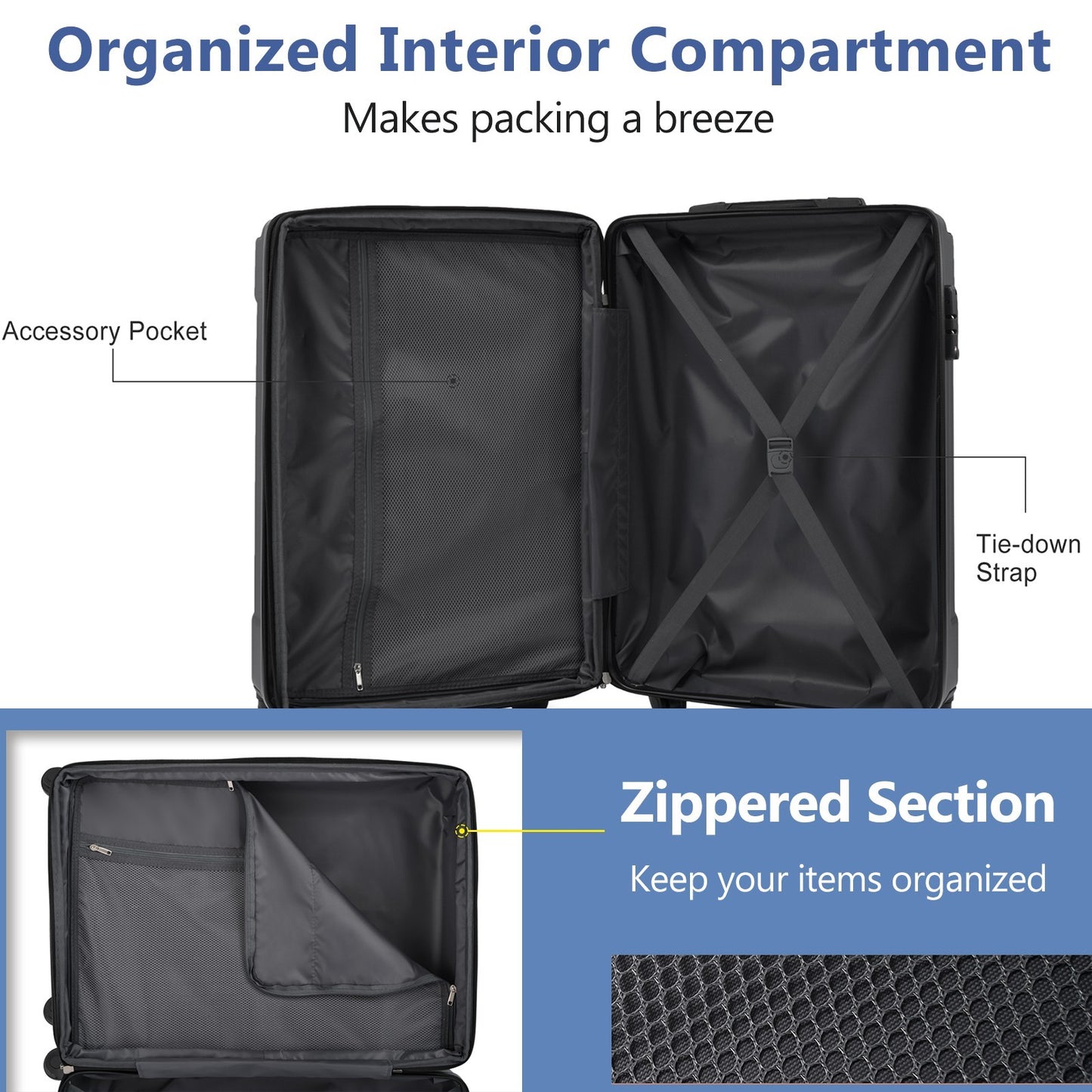 Hardshell ABS Luggage Sets 2 Piece Suitcase Set Expandable with TSA Lock Spinner Wheels for Men Women image 8
