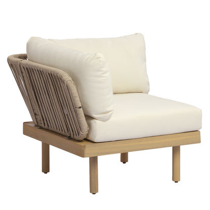 Acacia Wood Outdoor Corner Chair with Rope Back & Weather-Resistant Cushion image 4