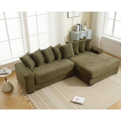 [NEW ARRIVED] [VIDEO PROVIDED] Oversized Two-Piece Couches, L Shaped Sofa, Corduroy, Right Chaise Daybed,with Armrests,Eight Throw Pillows,Corner Sofa,Easy To Assemble, Green image 11