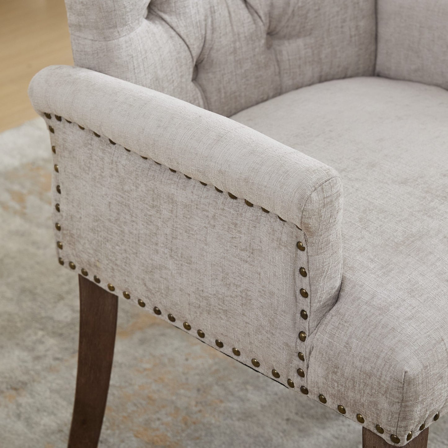 Upholstered Chenille Fabric Accent Dining Chair, Curved Solid Wood Legs, Elegant Tufted Club Dining Room Kitchen Room Arm Dining Chair, Single Pack,Beige,SW1895BG image 11