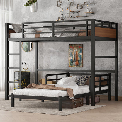 Twin XL over Twin XL Metal Bunk Bed/Metal Loft Bed,Separable Bunk Beds,with raised security fence,Walnut Color image 1