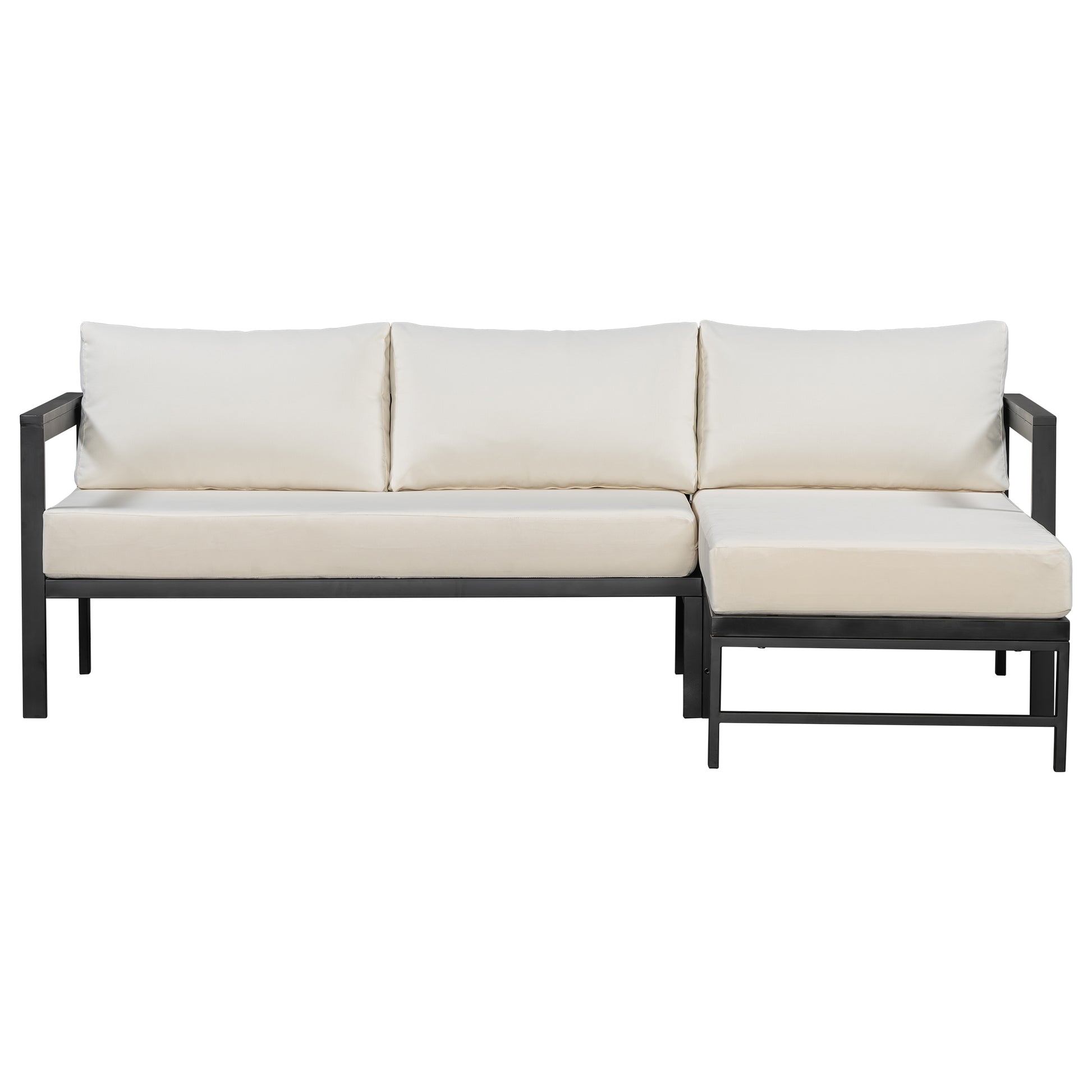 U_style Outdoor L-Shaped Sofa with Iron Frame,Weather-Resistant Patio Sofa Set with Ultra-Thick Cushions,Comfortable Seating for 3,Ideal for Patio, Balcony,and Garden image 11