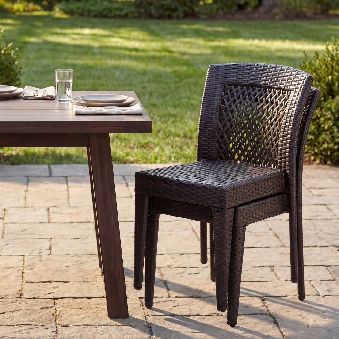 Outdoor Dining Chairs Set of 2, Stackable Chairs with UV-Resistant PE Rattan and Steel Frame, for Patio, Garden, Balcony, Supports 400lbs image 2