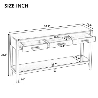 U_STYLE 59.1'' Farmhouse Entryway Table with 3 Drawers, Painted Console Table with Bottom Shelf & Iron Handles, Minimalist Sofa Table for Living Room, Hallway, Kitchen, Bedroom, Office image 9