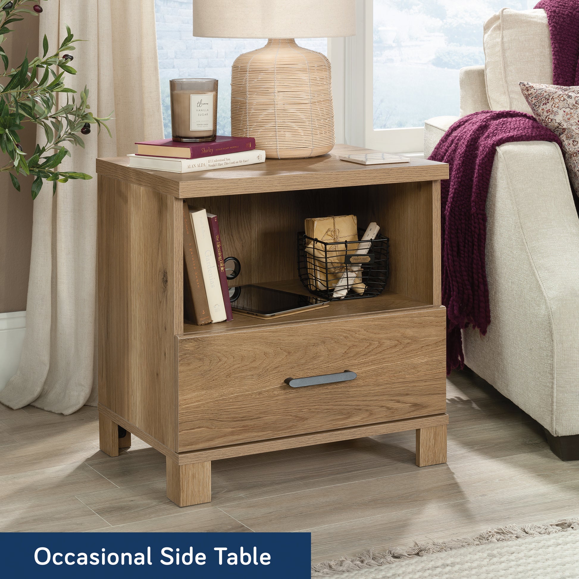Country Nightstand with 1 Drawer and Open Shelf, Brown finish image 4