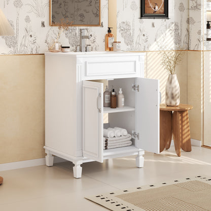 24'' Bathroom Vanity with Top Sink, Modern Bathroom Storage Cabinet with 2 Soft-Closing Doors and Adjustable Shelf, Solid Wood Frame image 1