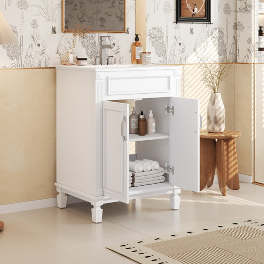 24'' Bathroom Vanity with Top Sink, Modern Bathroom Storage Cabinet with 2 Soft-Closing Doors and Adjustable Shelf, Solid Wood Frame image 1