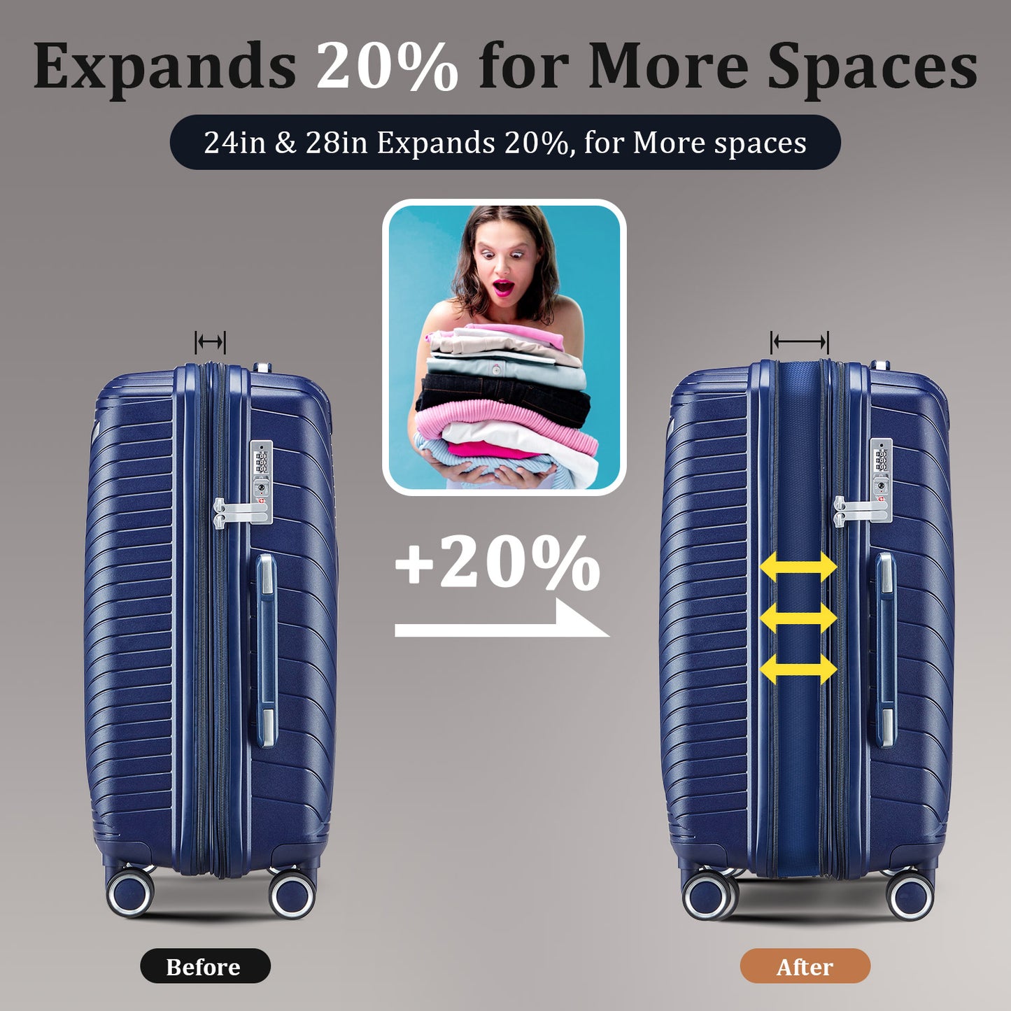 Luggage Sets 4 Piece(14/20/24/28), Expandable Lightweight Suitcase with 4 Double 360 Degrees Mute Spinner Wheels PP Materials Durable TSA Lock Travel Luggage image 2
