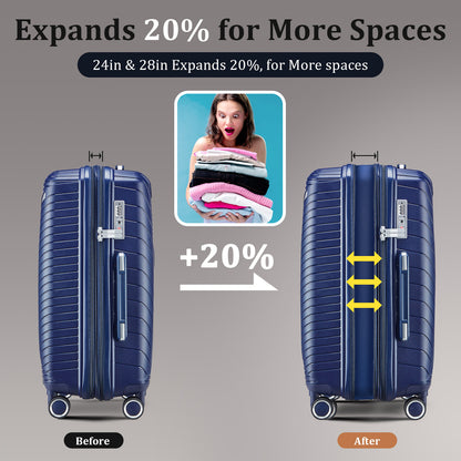 Luggage Sets 4 Piece(14/20/24/28), Expandable Lightweight Suitcase with 4 Double 360 Degrees Mute Spinner Wheels PP Materials Durable TSA Lock Travel Luggage image 2