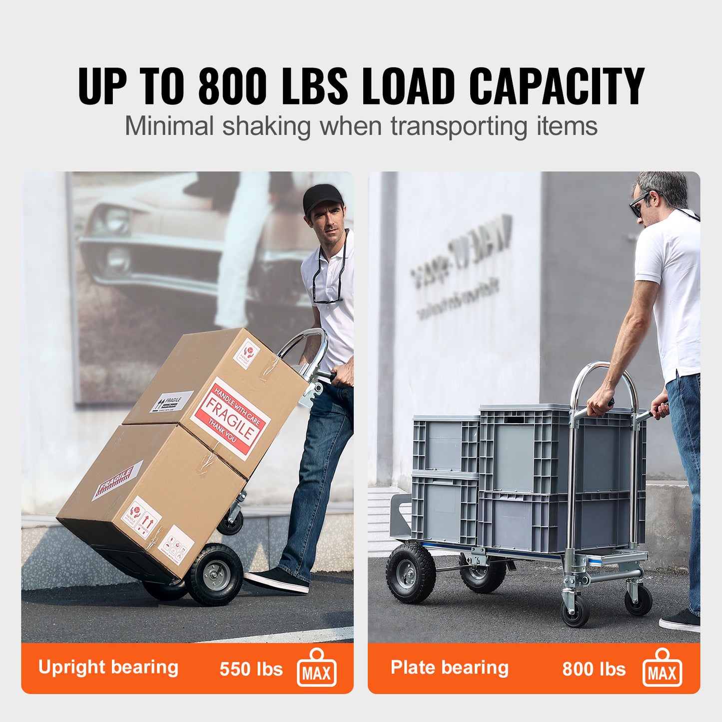 Aluminum Hand Truck, 2 in 1, 800 lbs Load Capacity, Heavy Duty Industrial Convertible Folding Hand Truck and Dolly, Utility Cart Converts from Hand Truck to Platform Cart with Rubber Wheels image 2