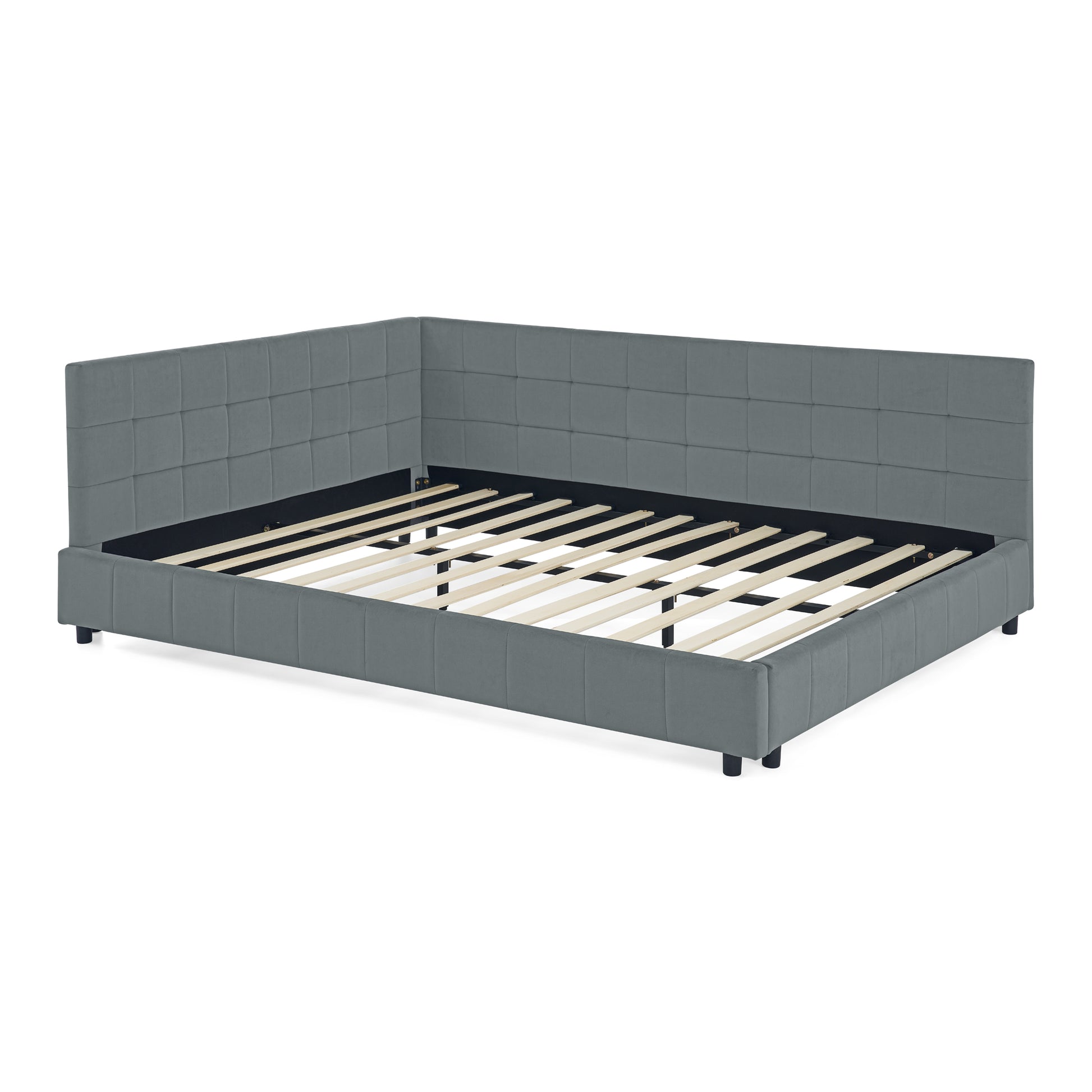 Queen Size Upholstered Tufted Bed Frame, Sofa Bed Frame with Comfortable Backrest and Armrests, Queen Size Bed for Bedroom, Living Room,Velvet, GREY(85.5''*64.5''*30.5'') image 8