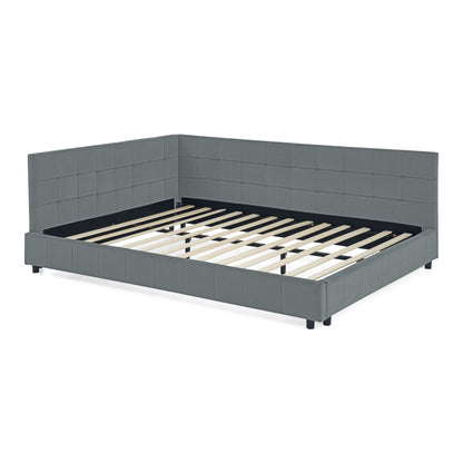 Queen Size Upholstered Tufted Bed Frame, Sofa Bed Frame with Comfortable Backrest and Armrests, Queen Size Bed for Bedroom, Living Room,Velvet, GREY(85.5''*64.5''*30.5'') image 8