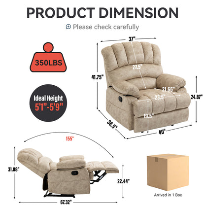Large Manual Recliner Chair in Fabric for Living Room, Beige image 8