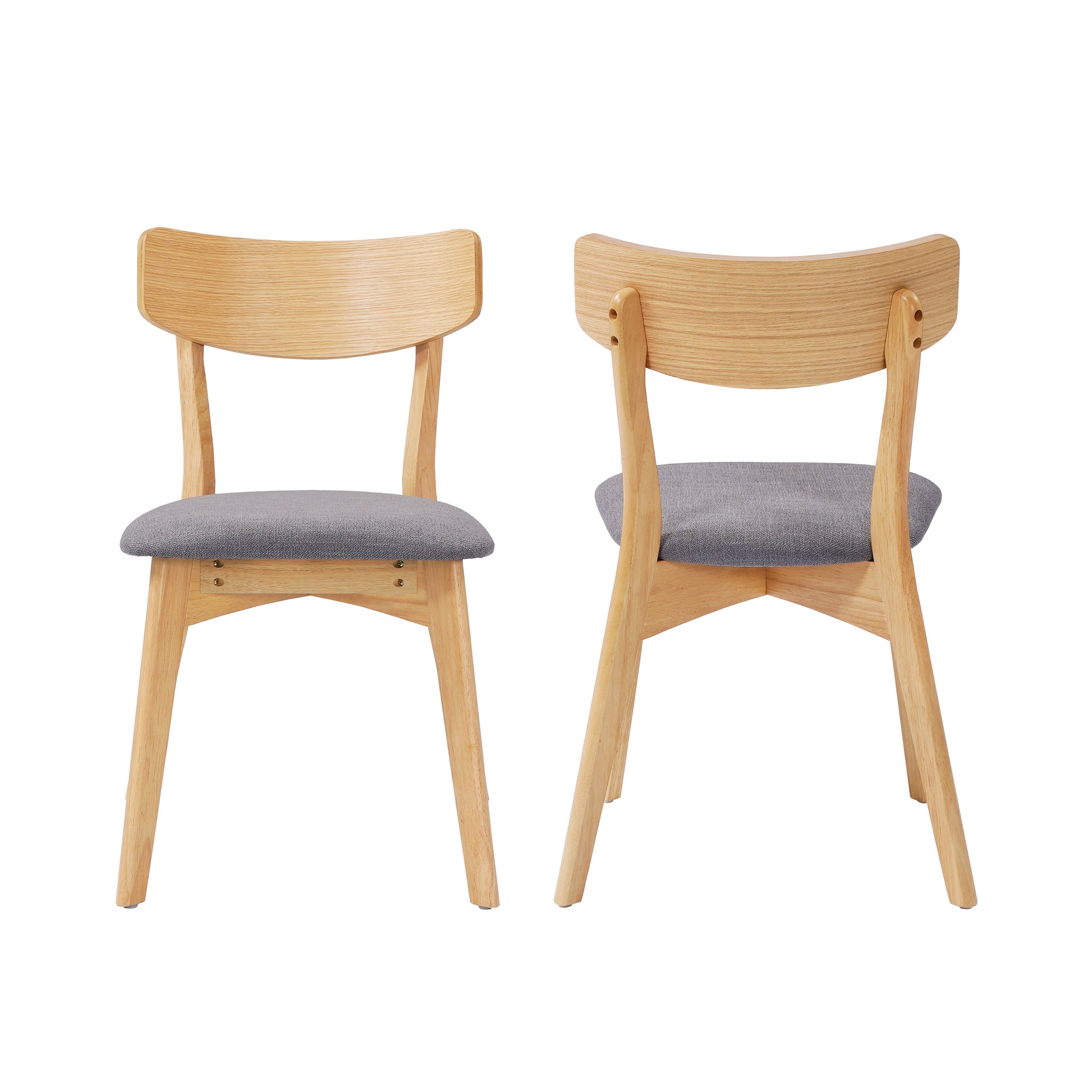 Mid-Century Walnut Finished Frame Upholstered Dining Chairs,Set of 2, Dark Grey+Natural image 6