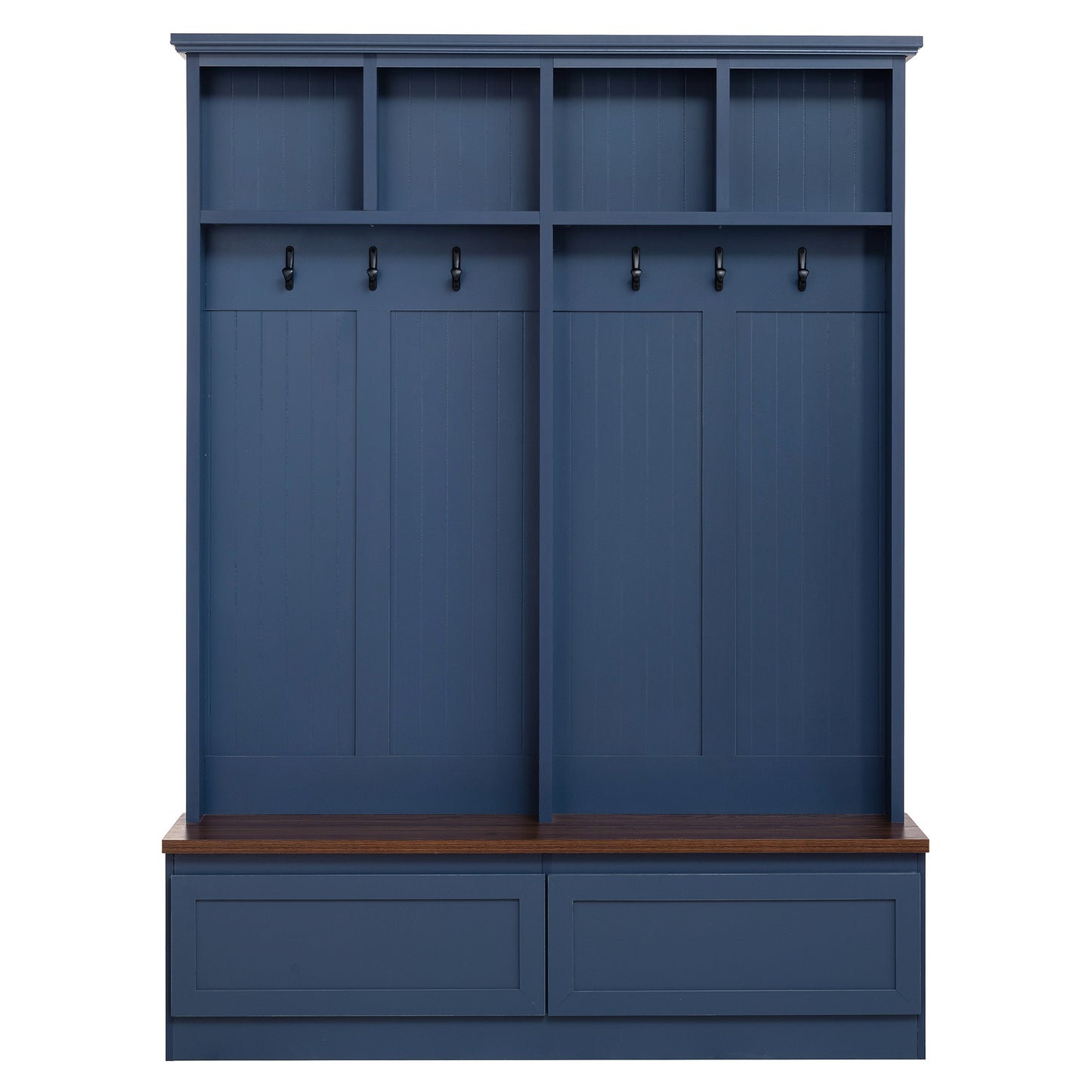 Farmhouse 4-in-1 Hall Tree with Wood Grain Bench, Mudroom Versatile Coat Rack with 2 Large Drawer, Entrance Organizer for Hallway, Living Room, Blue, 55.9"W (OLD SKU: N721P313099C) image 9