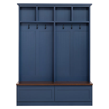Farmhouse 4-in-1 Hall Tree with Wood Grain Bench, Mudroom Versatile Coat Rack with 2 Large Drawer, Entrance Organizer for Hallway, Living Room, Blue, 55.9"W (OLD SKU: N721P313099C) image 9