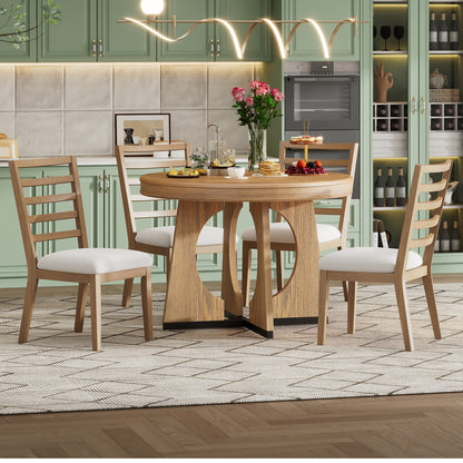 TREXM Round Dining Table for 4 with Chairs Set, Extendable Dining Table Set with 16" Removable Middle Leaf, 5 Piece Retro Dining Table Set Unique Geometric Design for Kitchen, Dining Room (Natural) image 4