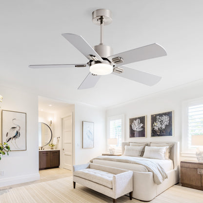 42-Inch Ceiling Fan with Light and Remote Control, Low Profile Modern Ceiling Fan with Light for Bedroom, 5 Blades, Dimmable LED Light, Reversible 6-Speed Motor, Memory Function, Quiet DC Motor image 1