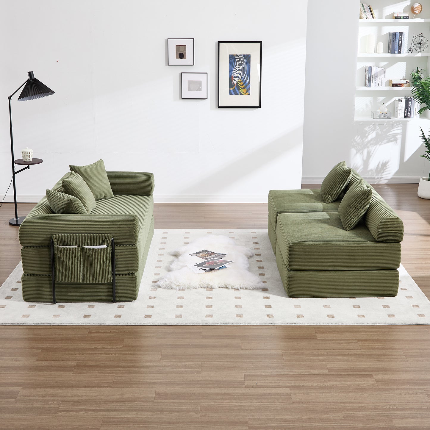 UNITED WE WIN convertible folding sofa bed, with fixed frame and pillow back handrail, cloud corduroy folding mattress sofa, folding memory foam bed in living room/dormitory/guest room/home office/apt image 9