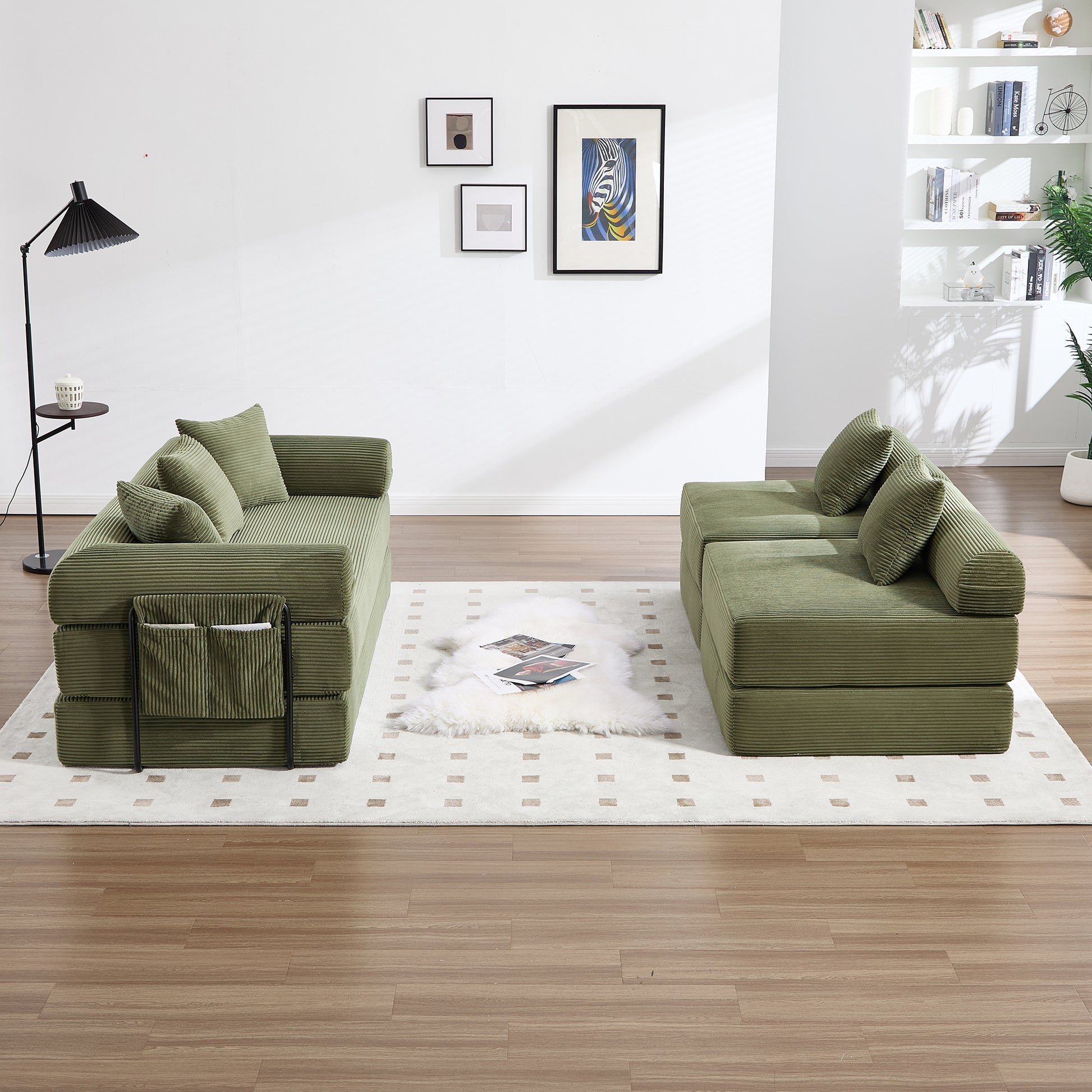 UNITED WE WIN convertible folding sofa bed, with fixed frame and pillow back handrail, cloud corduroy folding mattress sofa, folding memory foam bed in living room/dormitory/guest room/home office/apt image 9
