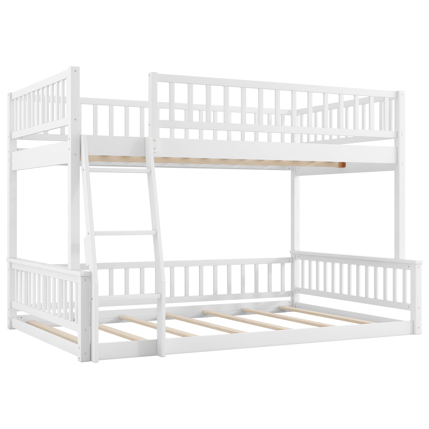 Full XL over Queen Bunk Bed with Ladder and Guardrails, White image 11