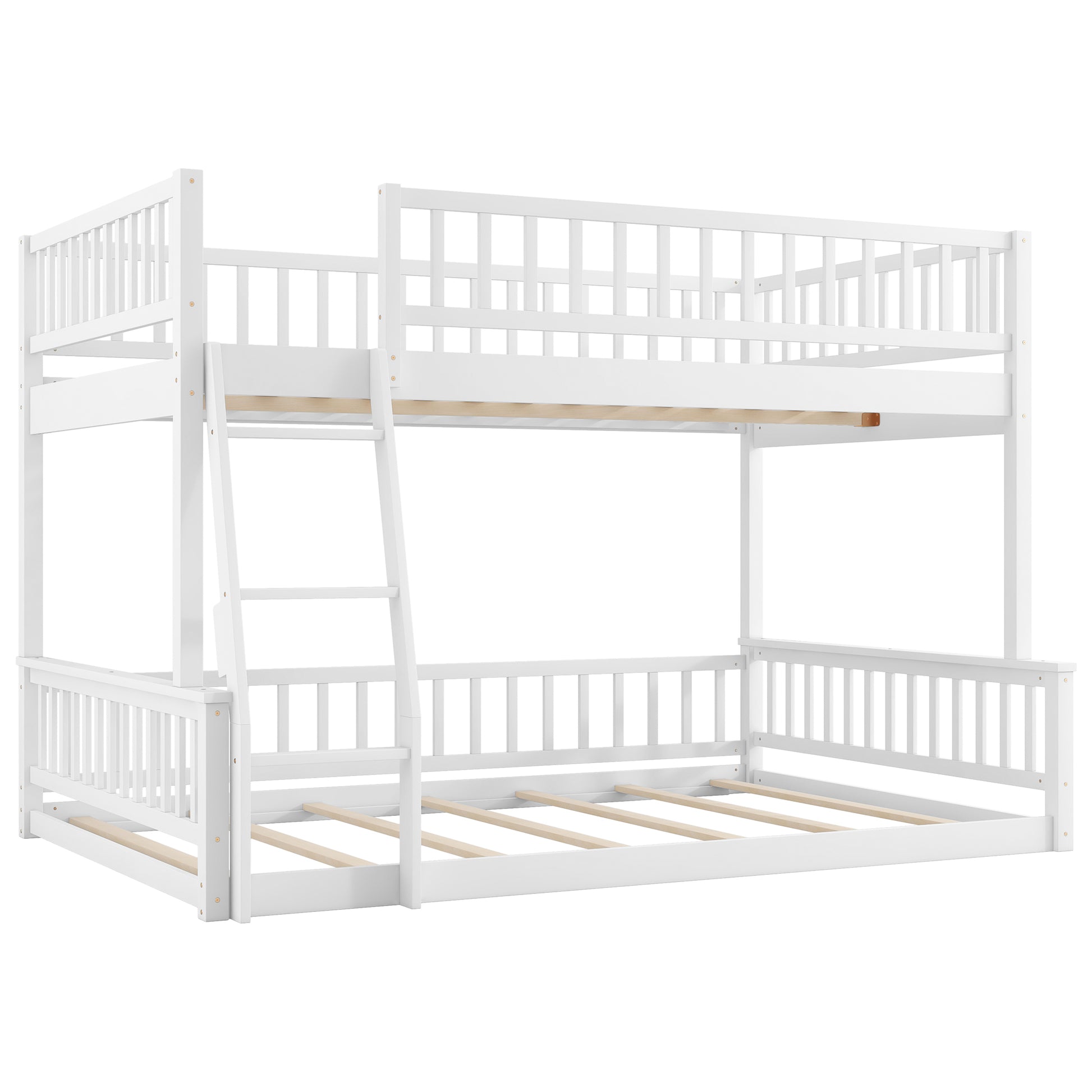 Full XL over Queen Bunk Bed with Ladder and Guardrails, White image 11
