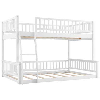 Full XL over Queen Bunk Bed with Ladder and Guardrails, White image 11