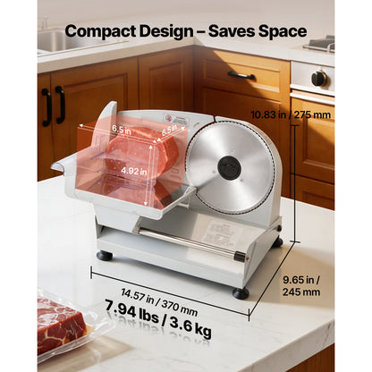 Meat Slicer, 7.5" Electric Deli Slicer with SUS420 Blade & 0-0.6" Adjustable Thickness, 200W Home Food-Slicer for Frozen Meat, Ham, Baguett, Steak, UL Approved image 6