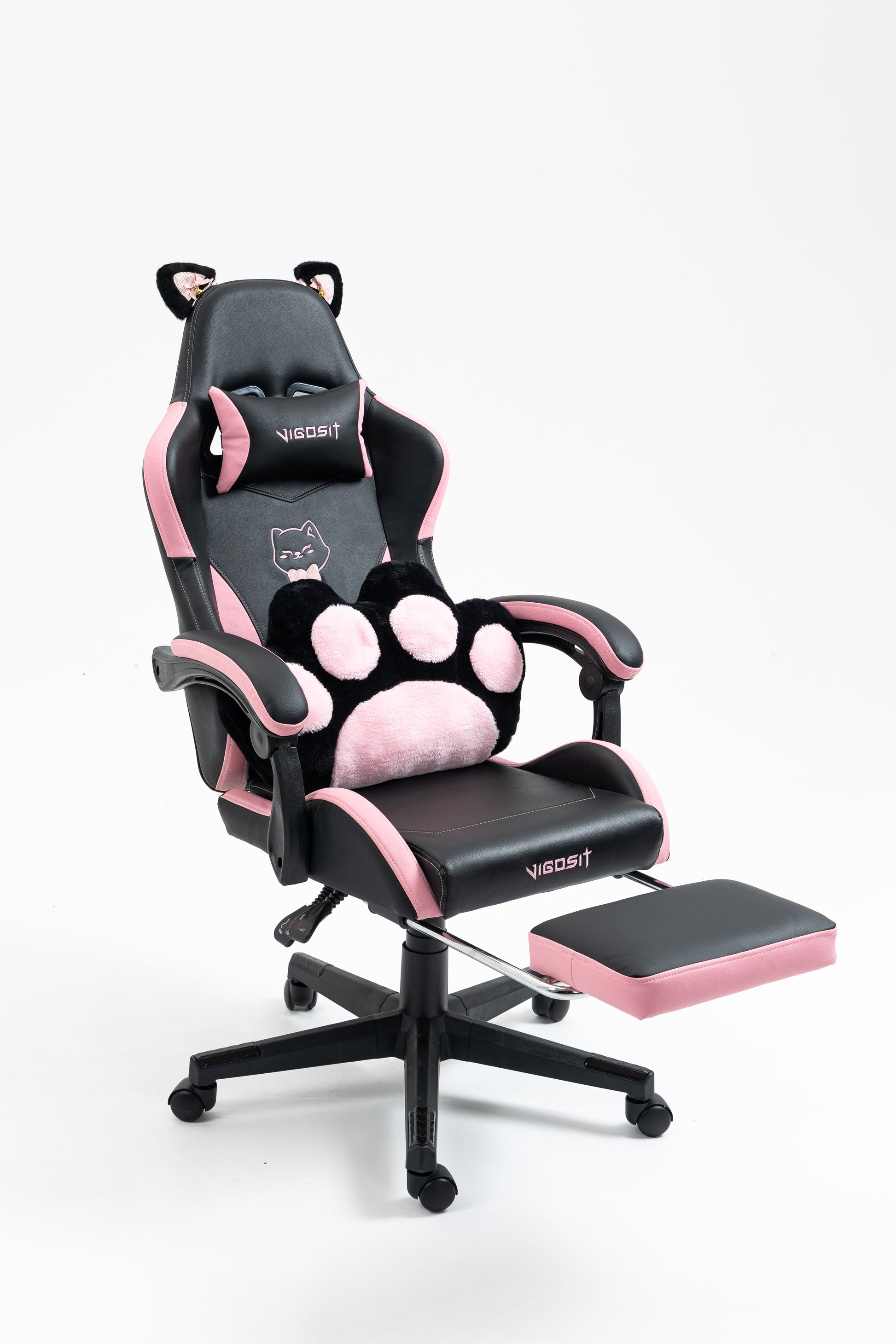 Cute Cat Gaming Chair with Paw Lumbar Cushion, PC Video Gamer Chair for Girl Teen Woman (Black) image 8