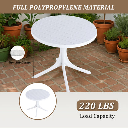 Summer - 4pcs Light Blue Stackable PP Armchair for Indoor/Outdoor Use – Ergonomic Slatted Back with 36 Inch Indoor/Outdoor Modern White Round PP Table image 5