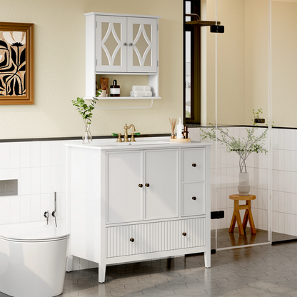 36'' Bathroom Vanity with Sink Set, Bathroom Storage Cabinet with Doors and Drawers, Modern Vanity Sink Cabinet with Painted Surface, White image 12