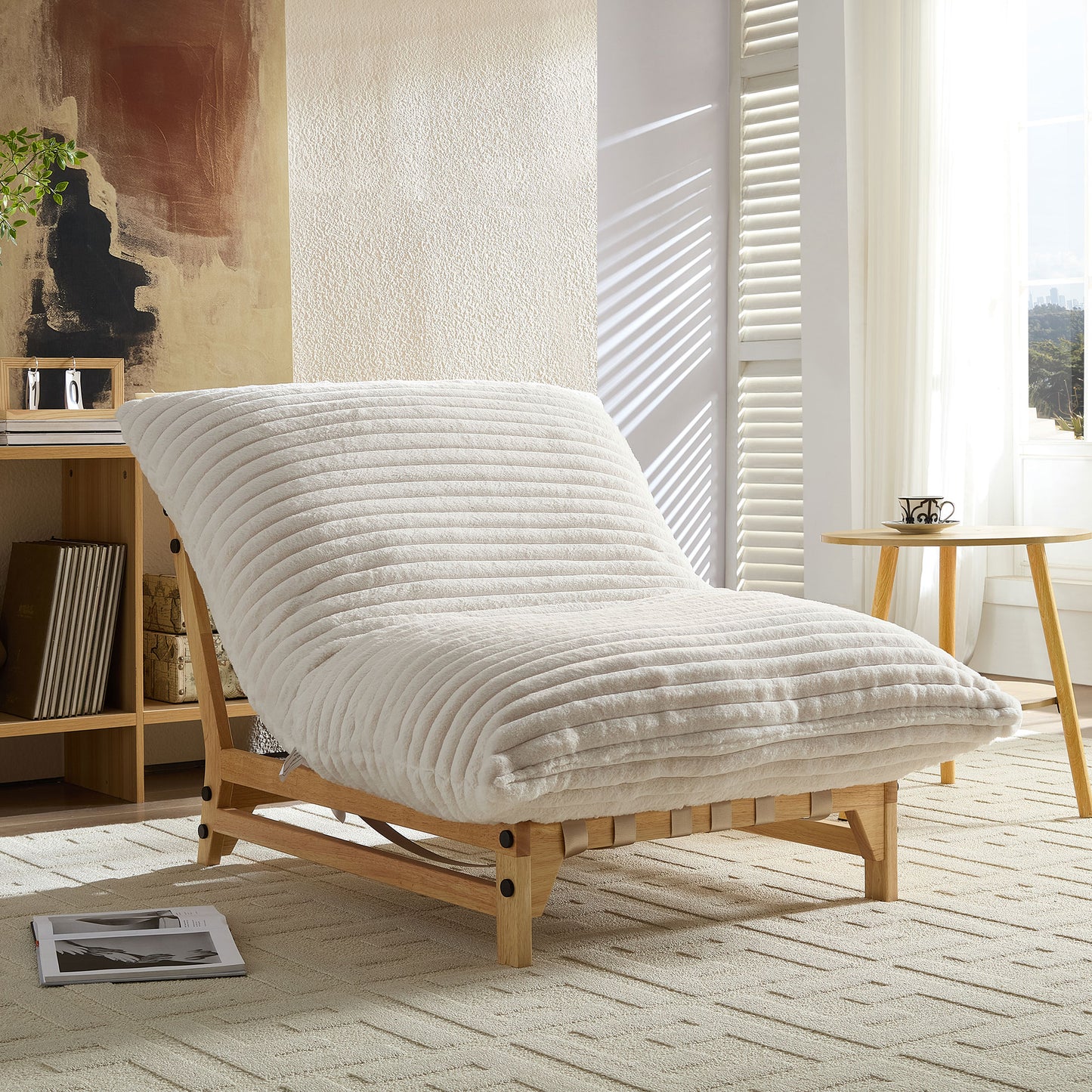 Accent Armless Lazy Sofa, Casual Single Sofa, Corduroy Fabric, For Living Room And Bedroom, With Backrest, Single Seat, OFF-WHITE image 12