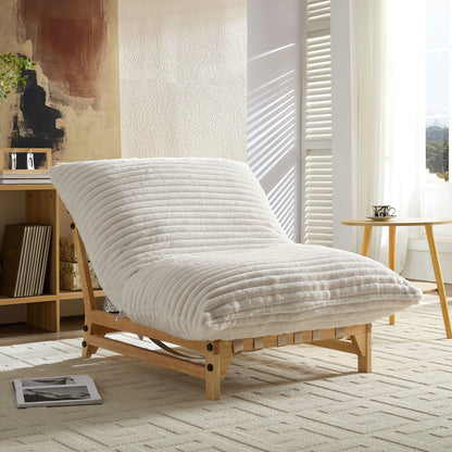 Accent Armless Lazy Sofa, Casual Single Sofa, Corduroy Fabric, For Living Room And Bedroom, With Backrest, Single Seat, OFF-WHITE image 12