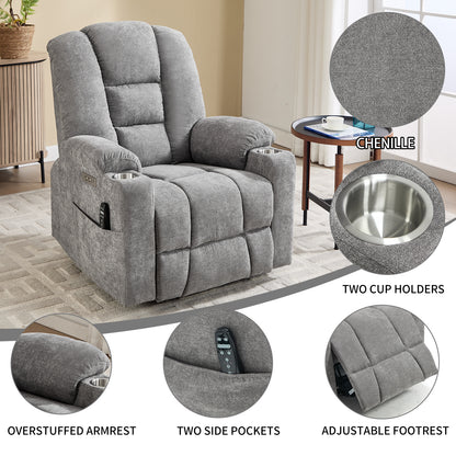 Power Lift Recliner Chair with Massage and Heat for Elderly, Overstuffed Wide Recliners, Heavy Duty Motion Mechanism with USB and Type C Ports, 2 Steel Cup Holders, Light Grey image 8