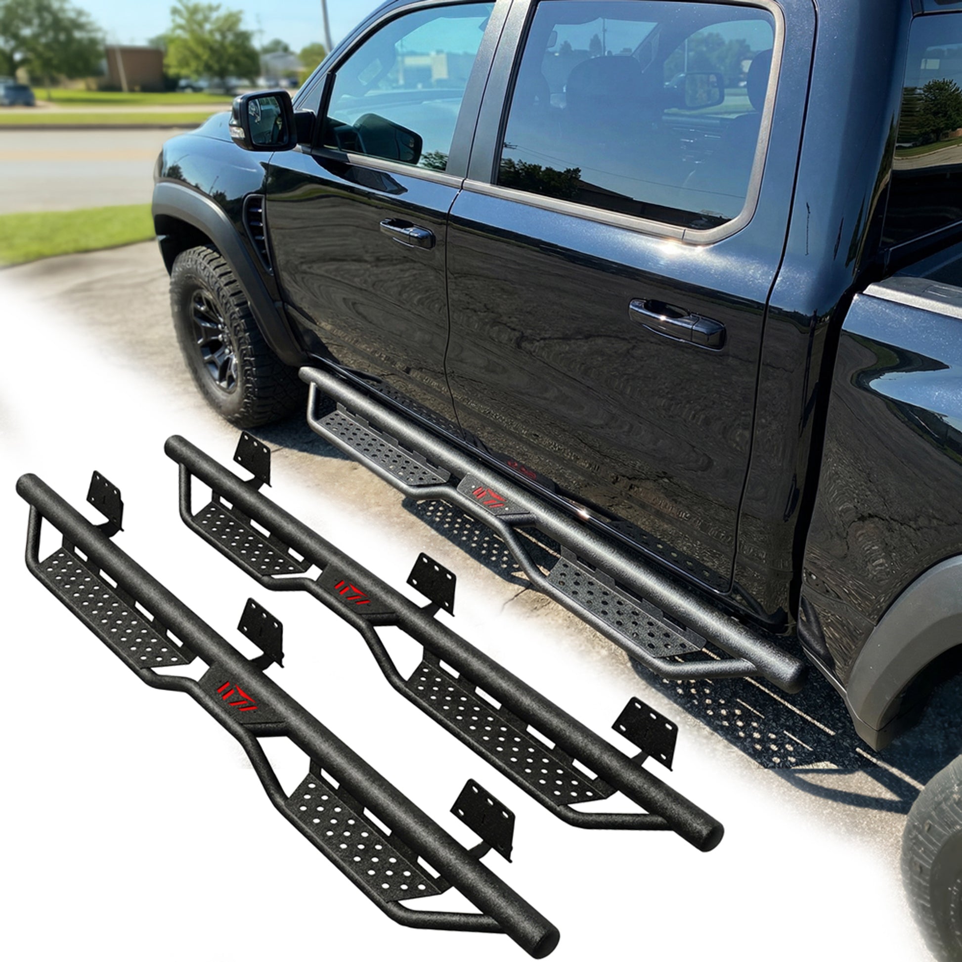 Running Boards Compatible with 2019-2026 Dodge Ram 1500 New Body Crew Cab, 6 inch Two-Stair Side Steps Nerf Bars (Excl 19-26 1500 Classic) image 1