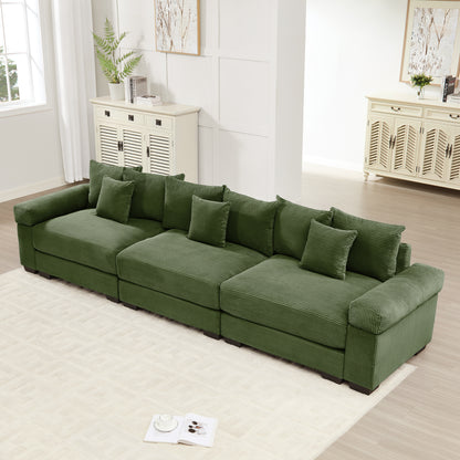 130" Oversized Cloud Modular Sectional Couch,Premium Corduroy 3-Seater Sofa Extra-Thick Armrests Good Resilience Cushion Ergonomic Design,Easy Assembly Suitable For Living Rooms Studies,Green image 1