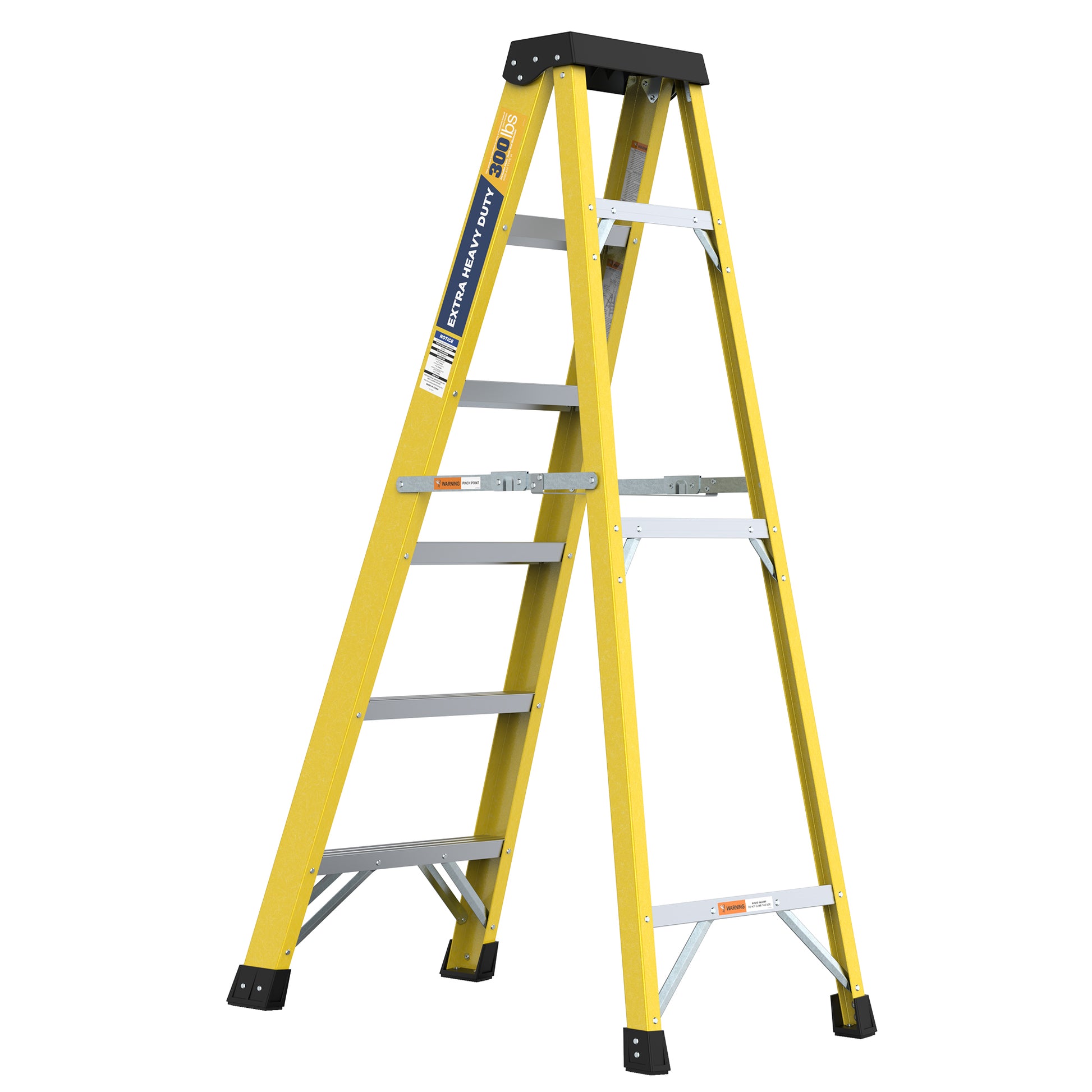 Fiberglass Reinforced Single Side Ladder – Lightweight Non-Conductive Access Ladder 6 step Yellow 300 LBS Capacity image 3