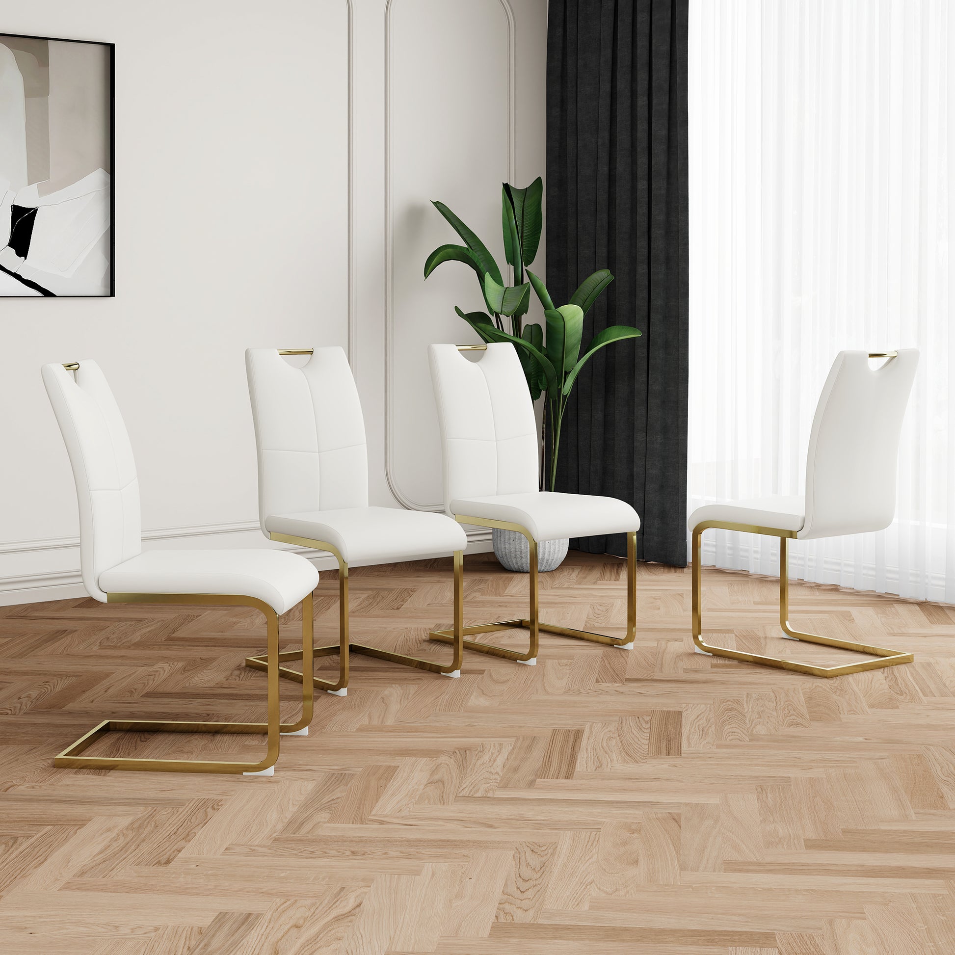 Modern Dining Chairs with Faux Leather Padded Seat Dining Living Room Chairs Upholstered Chair with gold Metal Legs Design for Kitchen, Living, Bedroom, Dining Room Side Chairs Set of 4 image 2