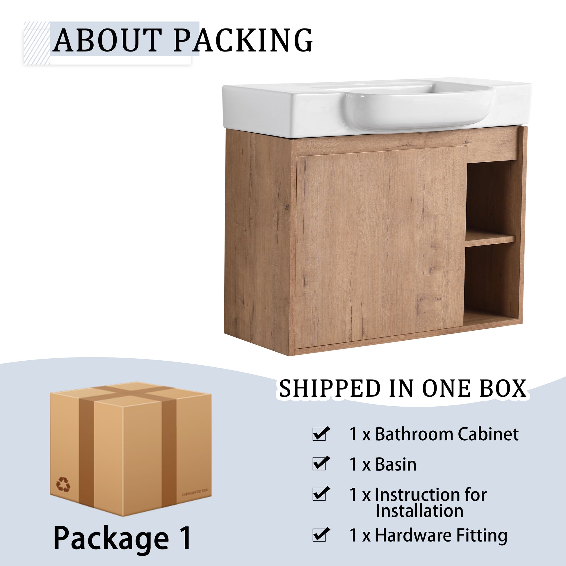 28'' Wall-Mounted Bathroom Vanity with White Ceramic Sink & Soft-Close Door, KD-Packing image 12