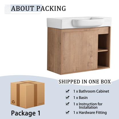 28'' Wall-Mounted Bathroom Vanity with White Ceramic Sink & Soft-Close Door, KD-Packing image 12