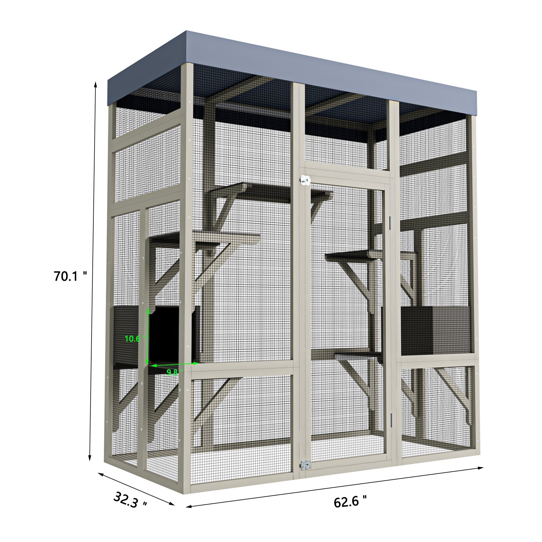 62.6" Wooden Catio for Cats, Large Cat Enclosure with Waterproof cover, 2 Napping House, Platforms & Galvanized Metal Wire – Secure Pet Cage Shelter image 9