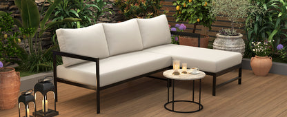 U_style Outdoor L-Shaped Sofa with Iron Frame,Weather-Resistant Patio Sofa Set with Ultra-Thick Cushions,Comfortable Seating for 3,Ideal for Patio, Balcony,and Garden image 5