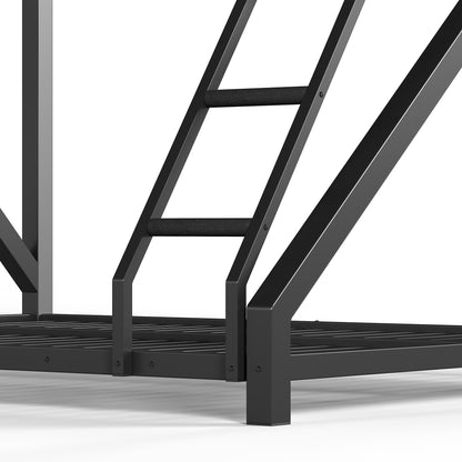 Twin XL over Queen Bunk Bed with ladders, Metal Bunk Bed with Full Upgraded Support Slats, Low Profile Bunk Bed, Black image 11