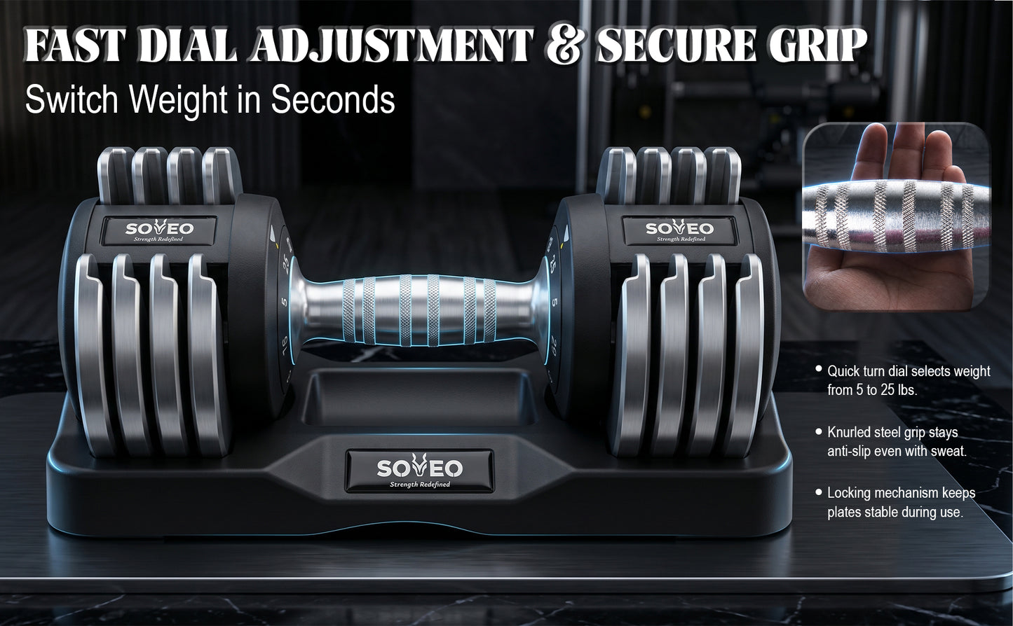 Adjustable Dumbbell Set, 10-in-1 25LB/55LB Adjustable Dumbbells with Lock System, Fast 1 Sec Adjustment, Non-Slip Grip & Storage Tray, Home Gym Workout Weights for Men Women image 4