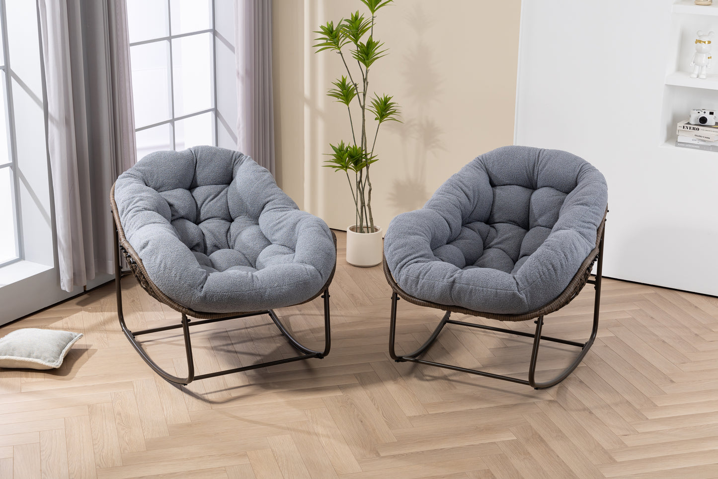 Outdoor Rattan Rocking Chair,Padded Cushion Rocker Recliner Chair Outdoor for Front Porch, Living Room, Patio, Garden, Grey image 1