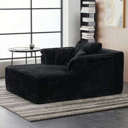 60 Inch Chaise Lounge Chair Indoor, Oversized Corduroy Upholstered Boneless Sofa Bed, Deep Seat Sleeper Couch Reading Chairs, Cloud Sofas Couches for Living Room, No Assembly Required (BLACK image 10