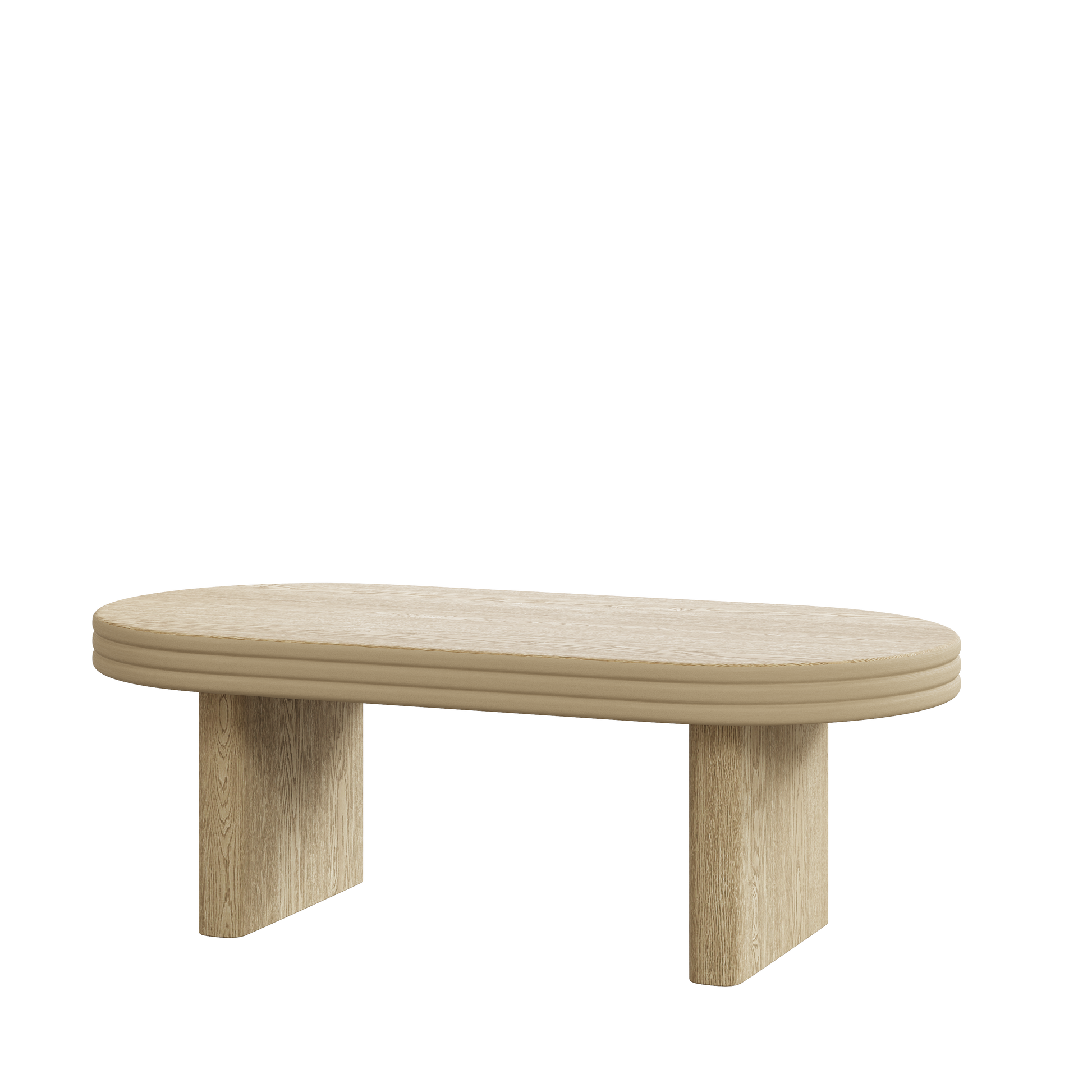 Mid Century Modern Oval Fluted Coffee Table, Farmhouse Wood Coffee Table, Cocktail Table, Center Table for Living Room, Office, Home Decor(Natural, 23.62" D x 47.24" W x 16.34" H) image 6