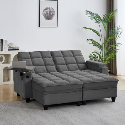 Dark Grey Sofa,Sleeper Sofa Bed with 6-Position Adjustable Backrest,USB Ports, Cup Holder and Swivel Side Table image 6