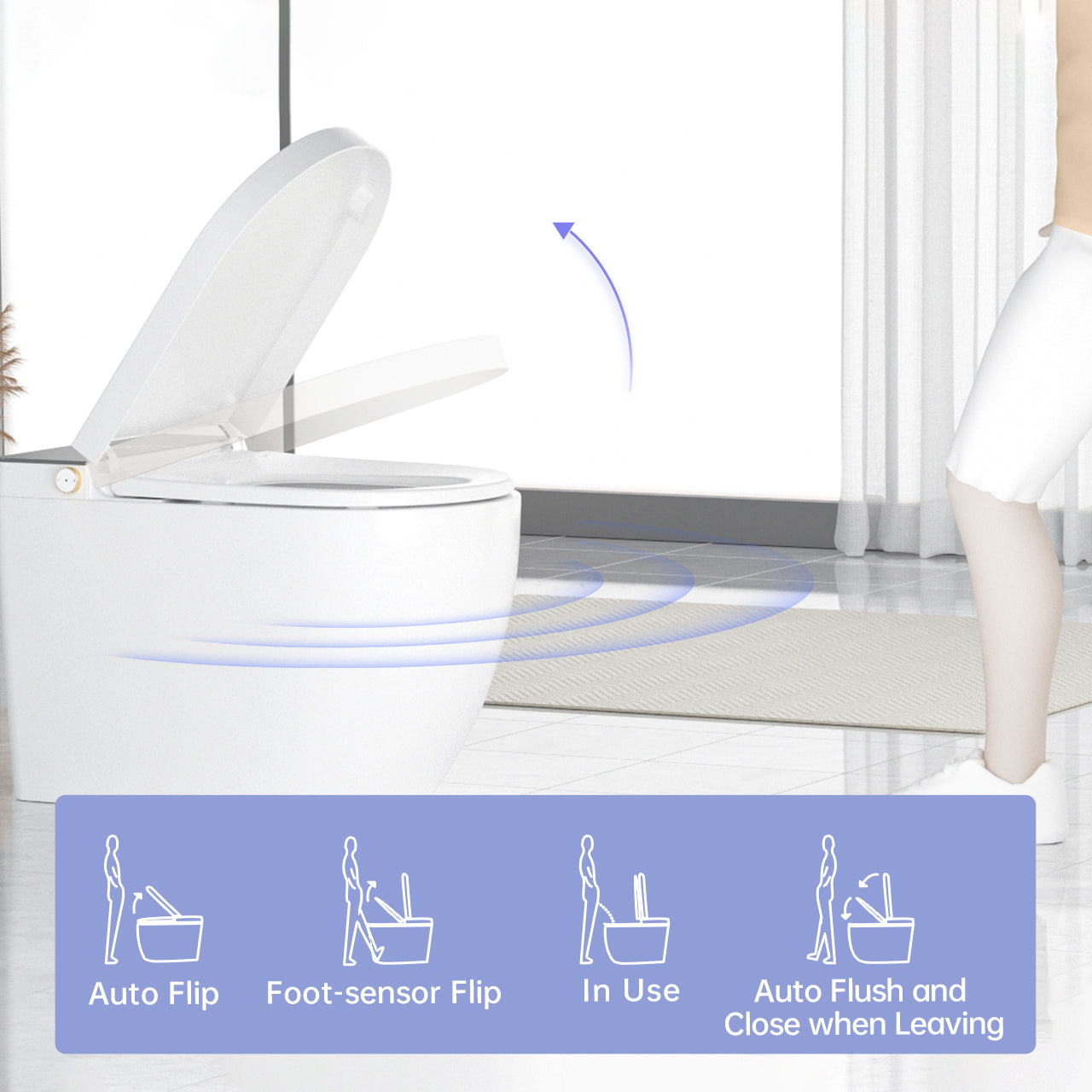 Modern integrated Smart toilet, Auto Open/Close lid, temperature heating seat, instant warm water cleaning, can automatically flush, remote control flush, foot sensing flush image 2